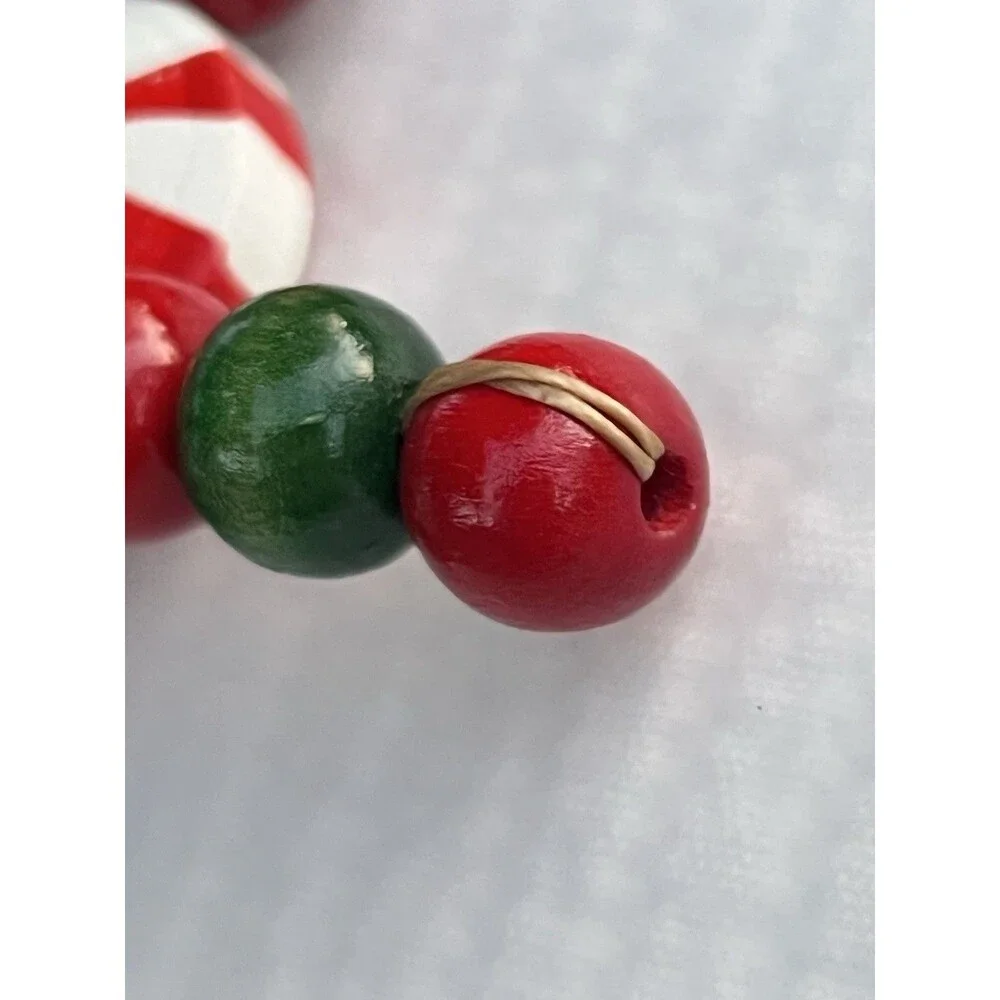 Vintage 8 Ft Wooden Christmas Garland Hand Painted Peppermint Candy Beads